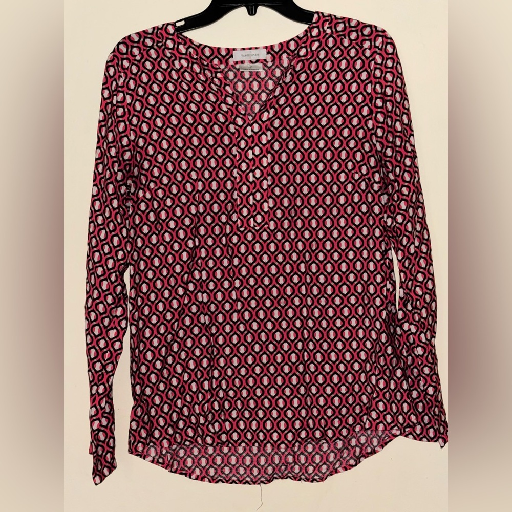 Van Heusen Pink, Tan and Black Geometric Top Shirt Long Sleeves V-Neck
